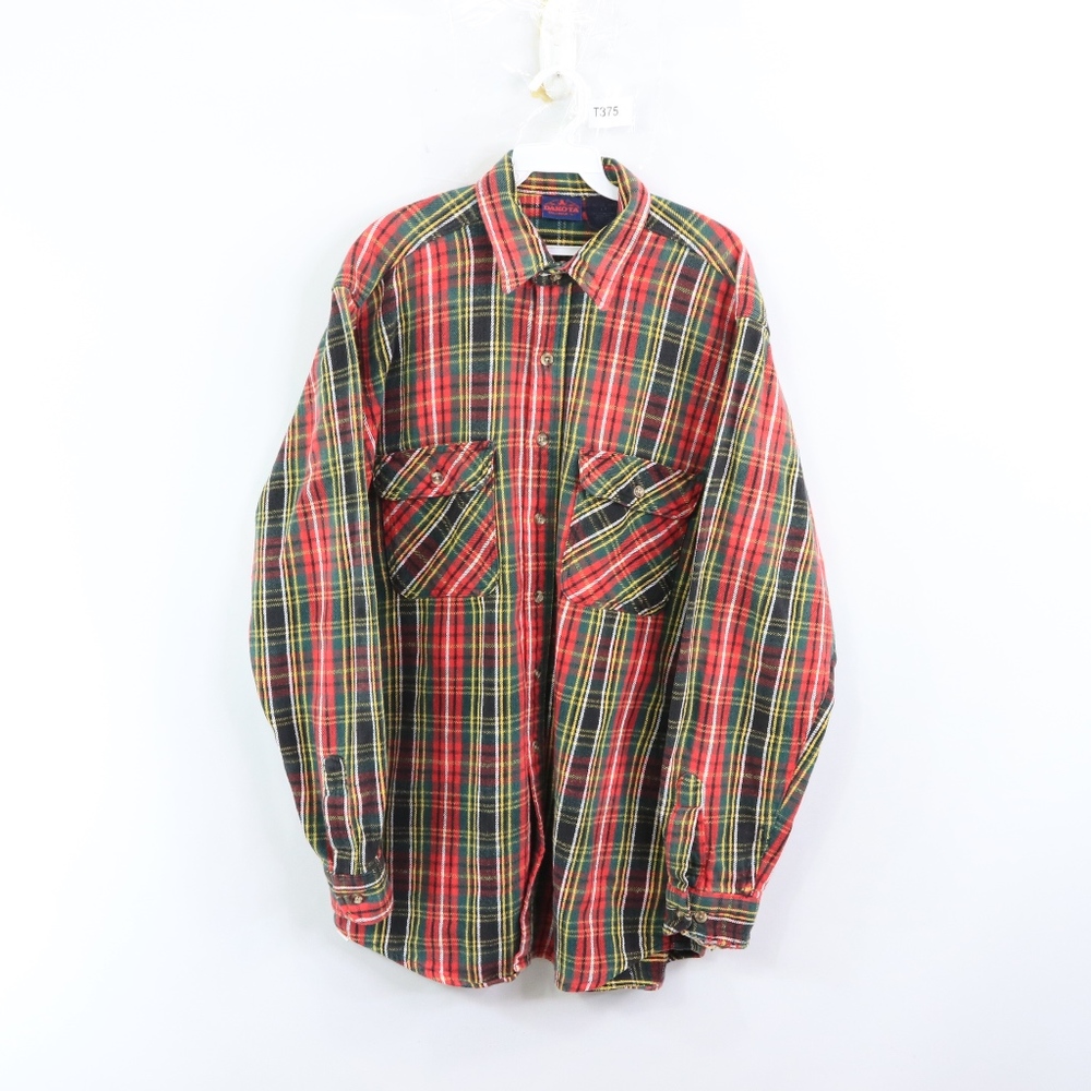 80s Dakota Mens Large T Plaid Flannel Shirt Red